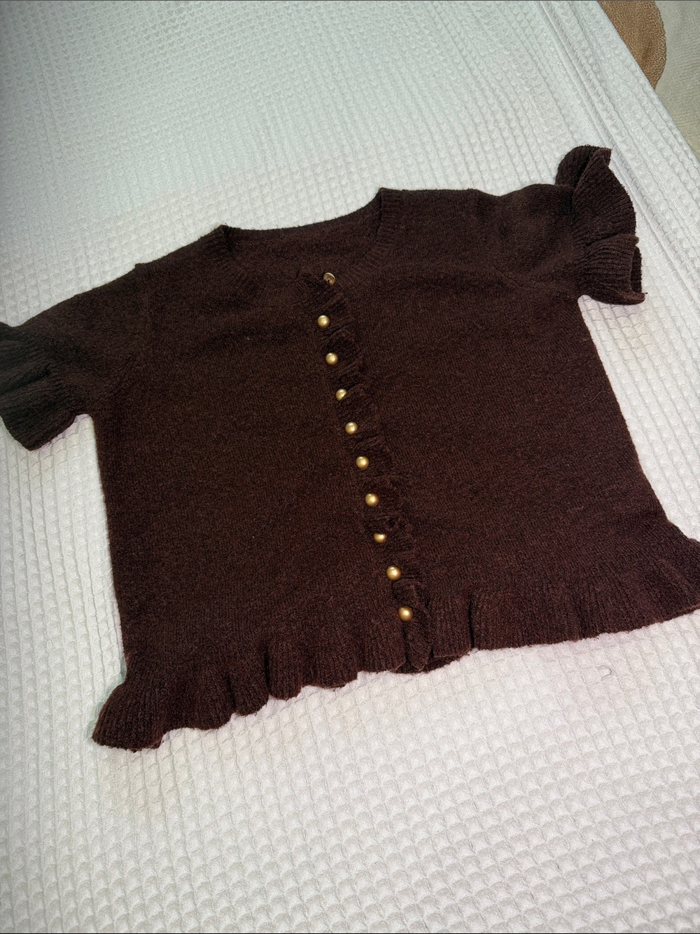 Brown Ruffle-Hem Button-Front Top size S